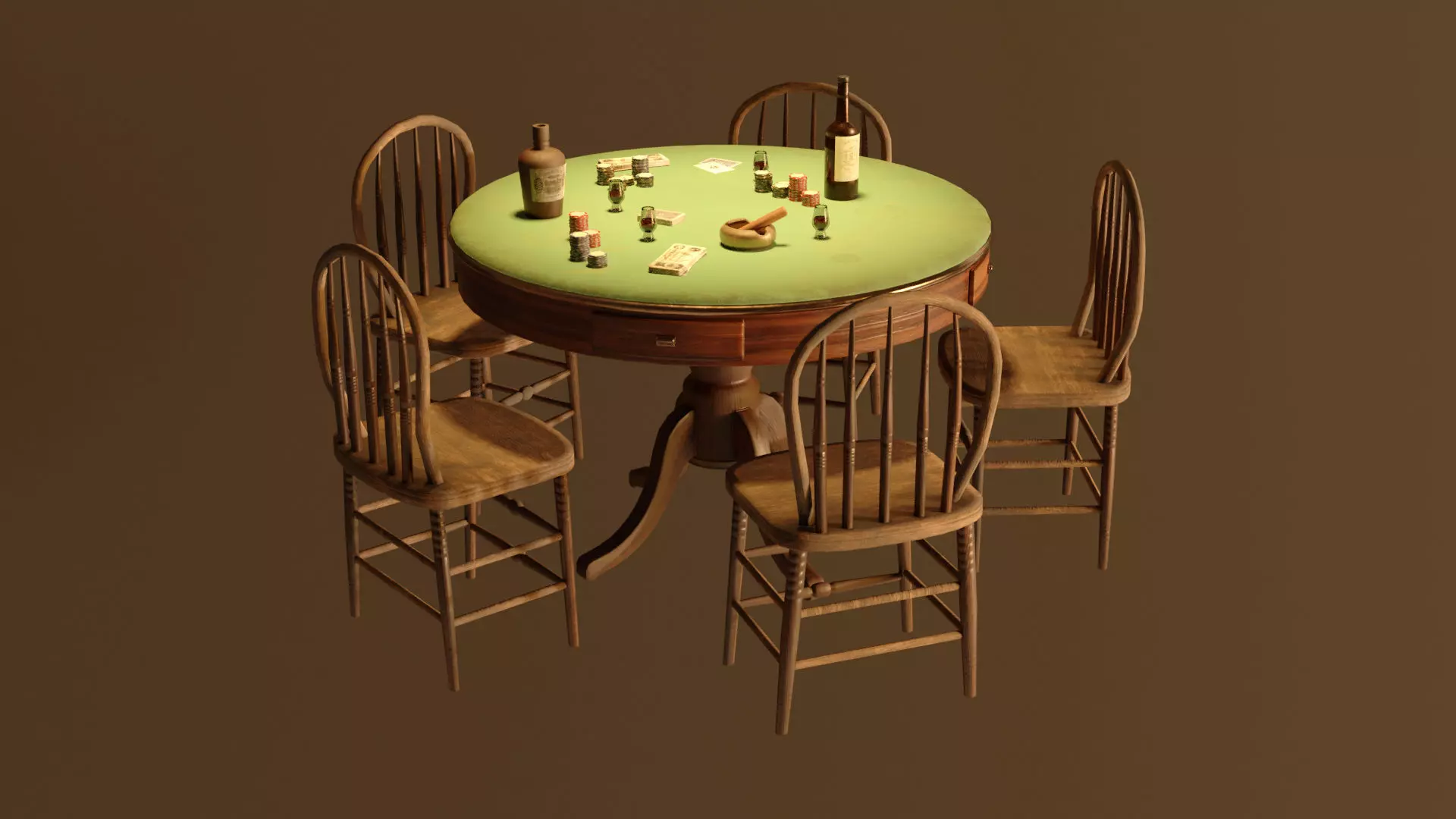 Western Poker Table Low-poly 3D model