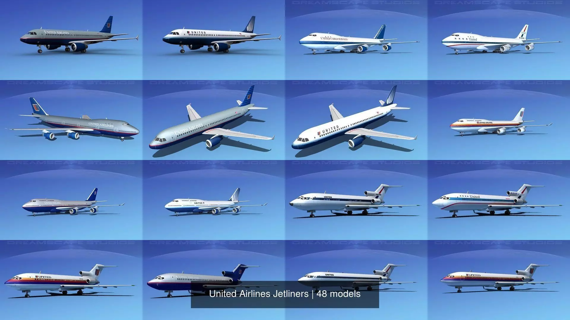 48 United Airlines Jetliners 3D Model Collection_0