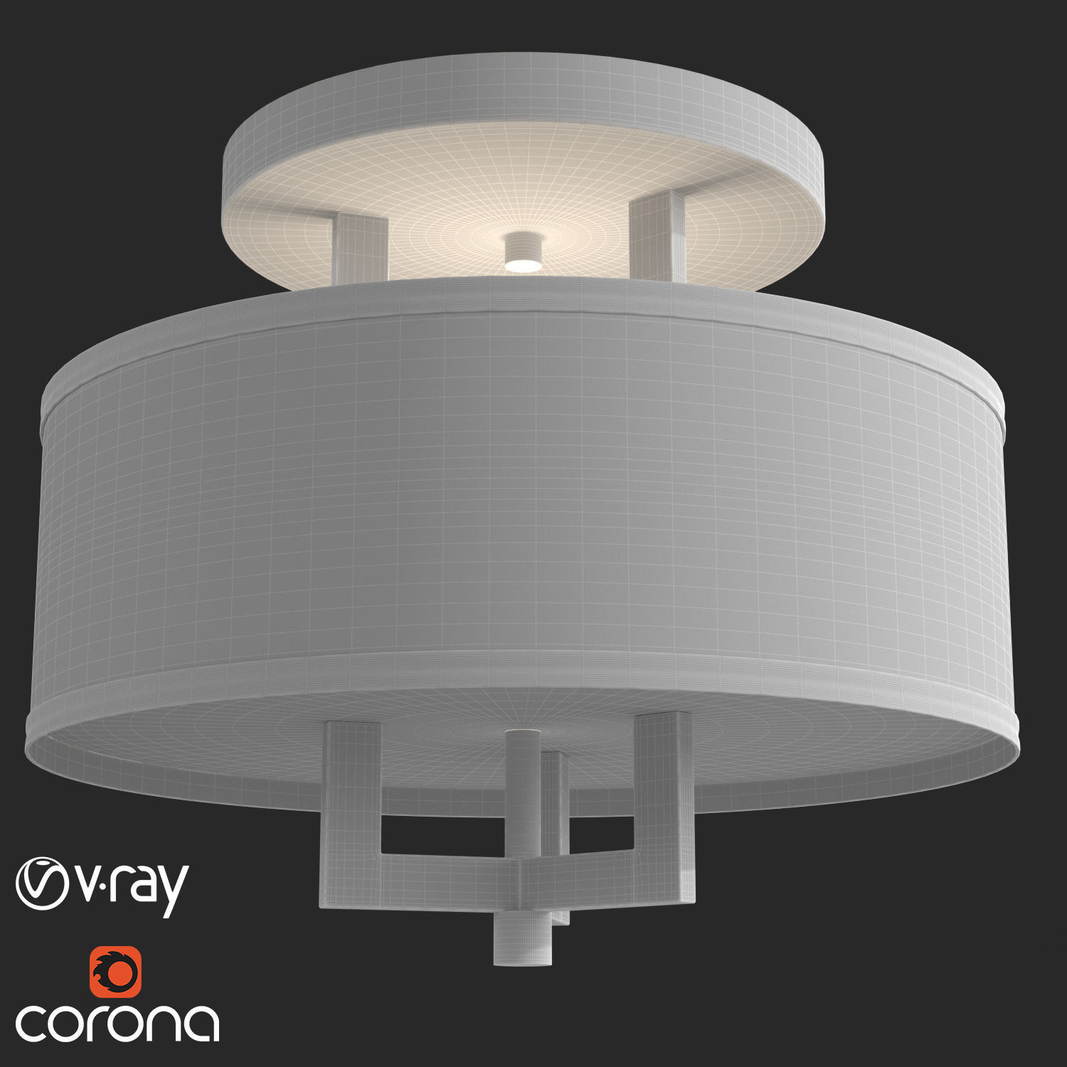Hampton 3-Light Semi Flush Mount 3D model_1