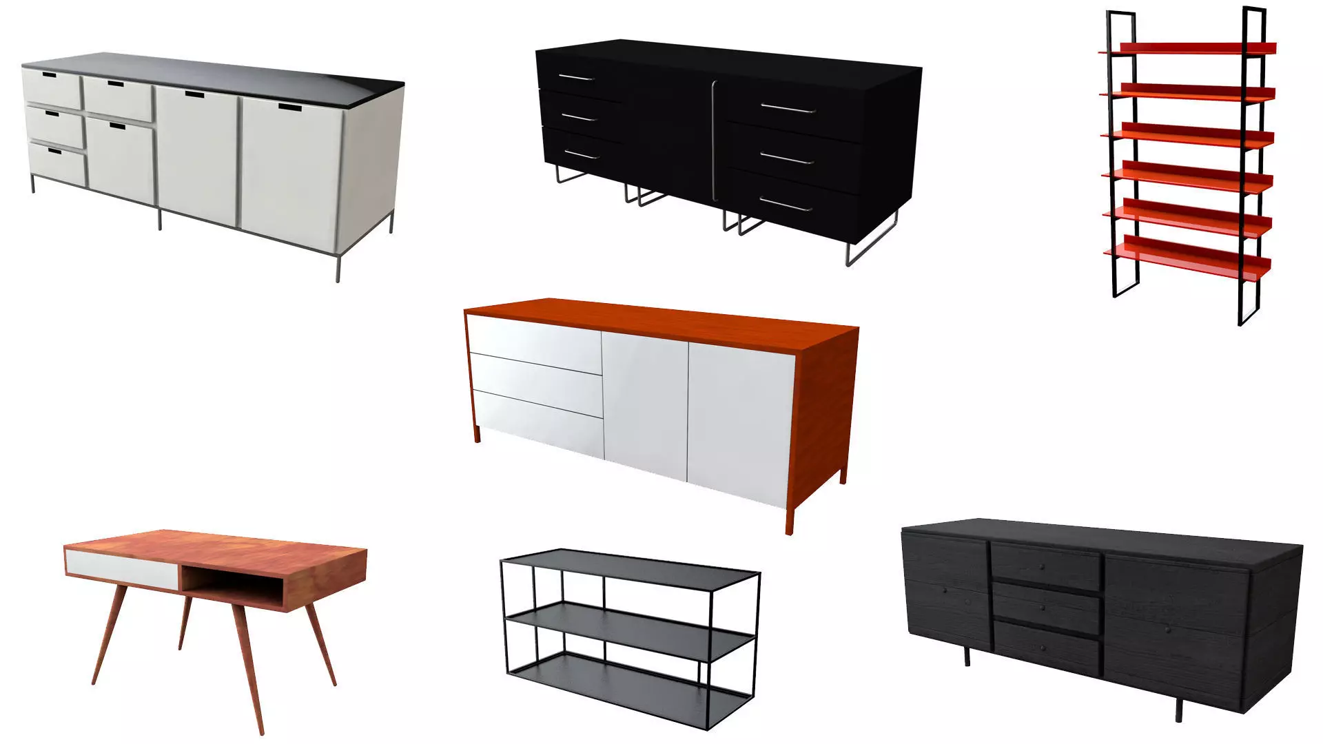 Cabinet Shelf and Credenza Collection 3D model_0