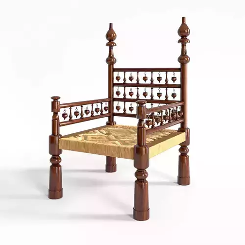 Rush Seat Throne Armchair1 3D model