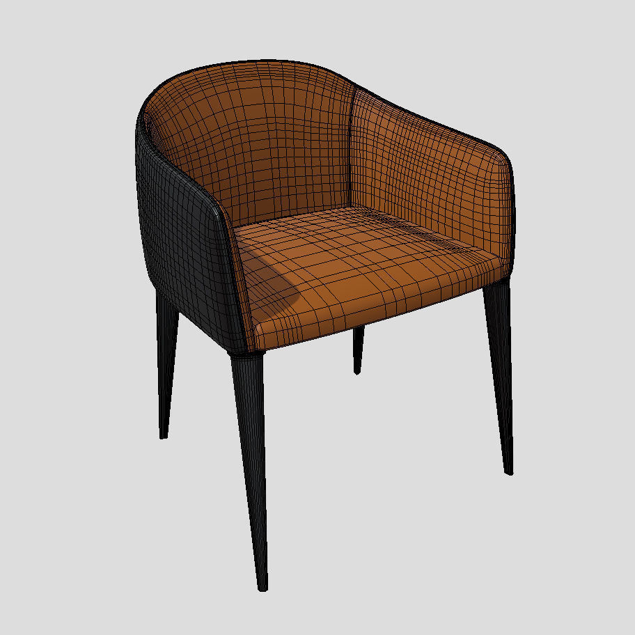 Chair orange and Low-poly 3D model_4