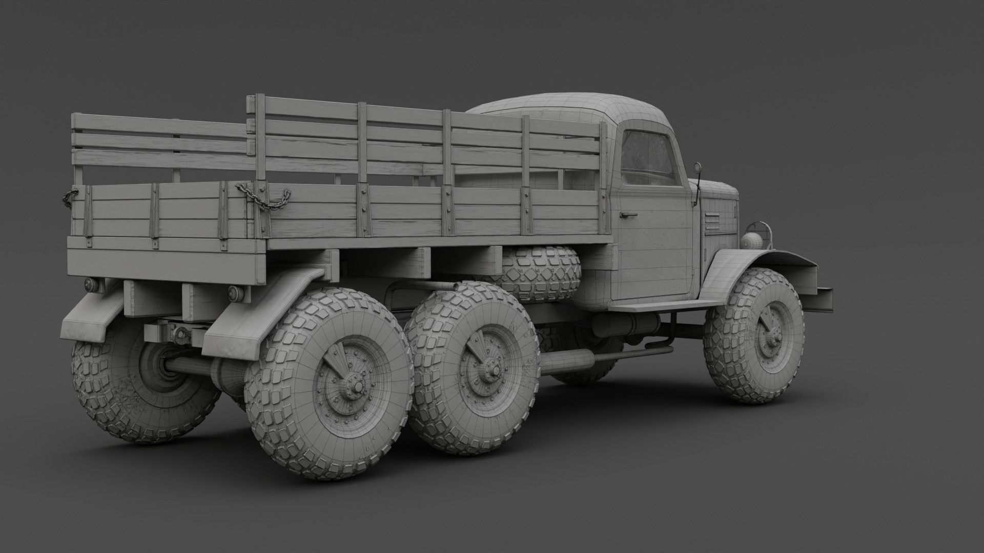 Soviet Military Truck ZiL 157 Low-poly 3D model_11