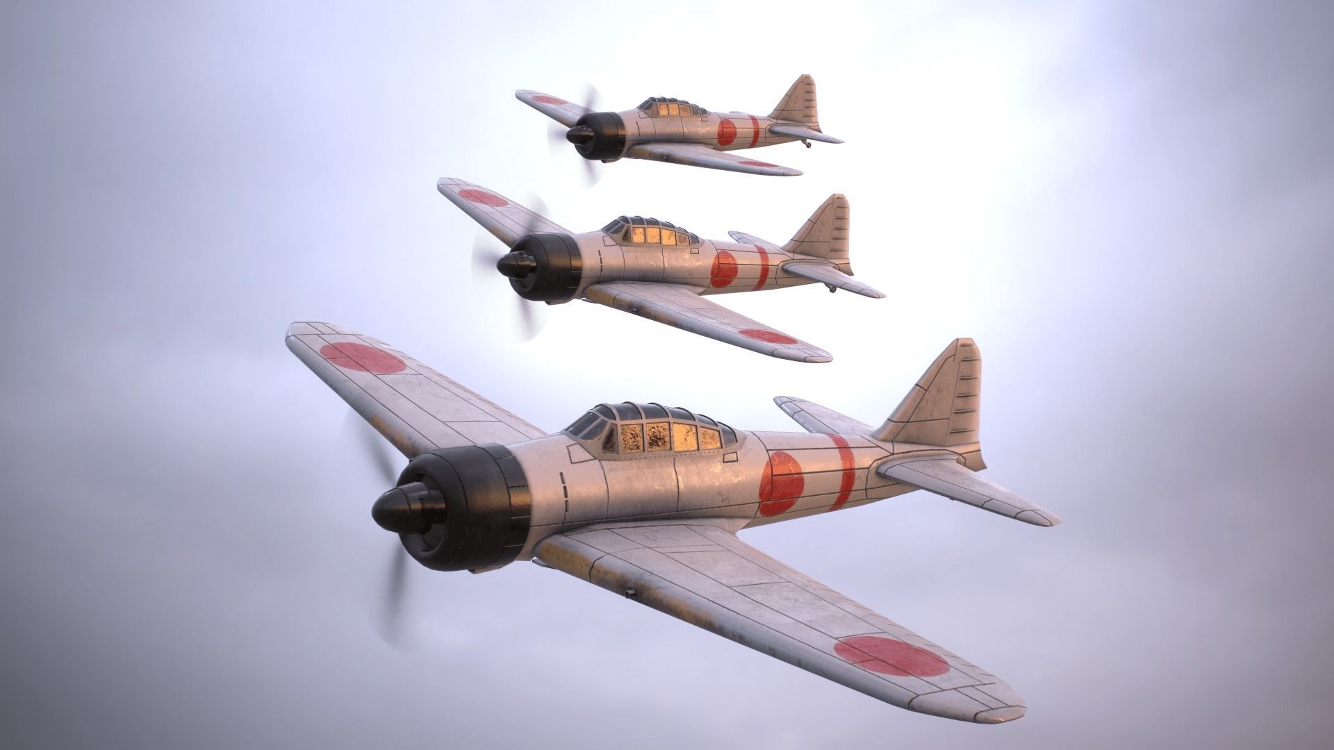 Mitsubishi A6M Zero Low-poly 3D model_11