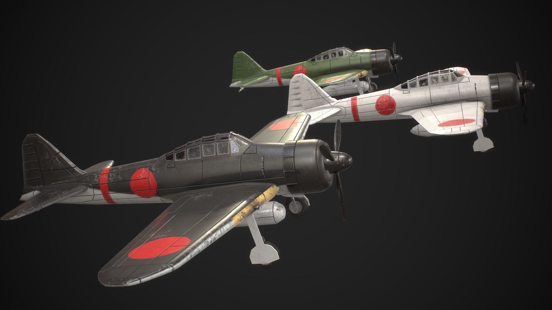 Mitsubishi A6M Zero Low-poly 3D model_10