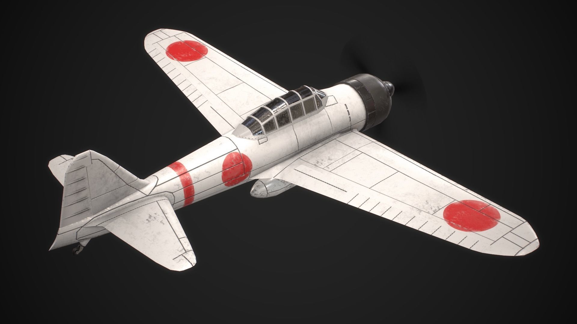 Mitsubishi A6M Zero Low-poly 3D model_3