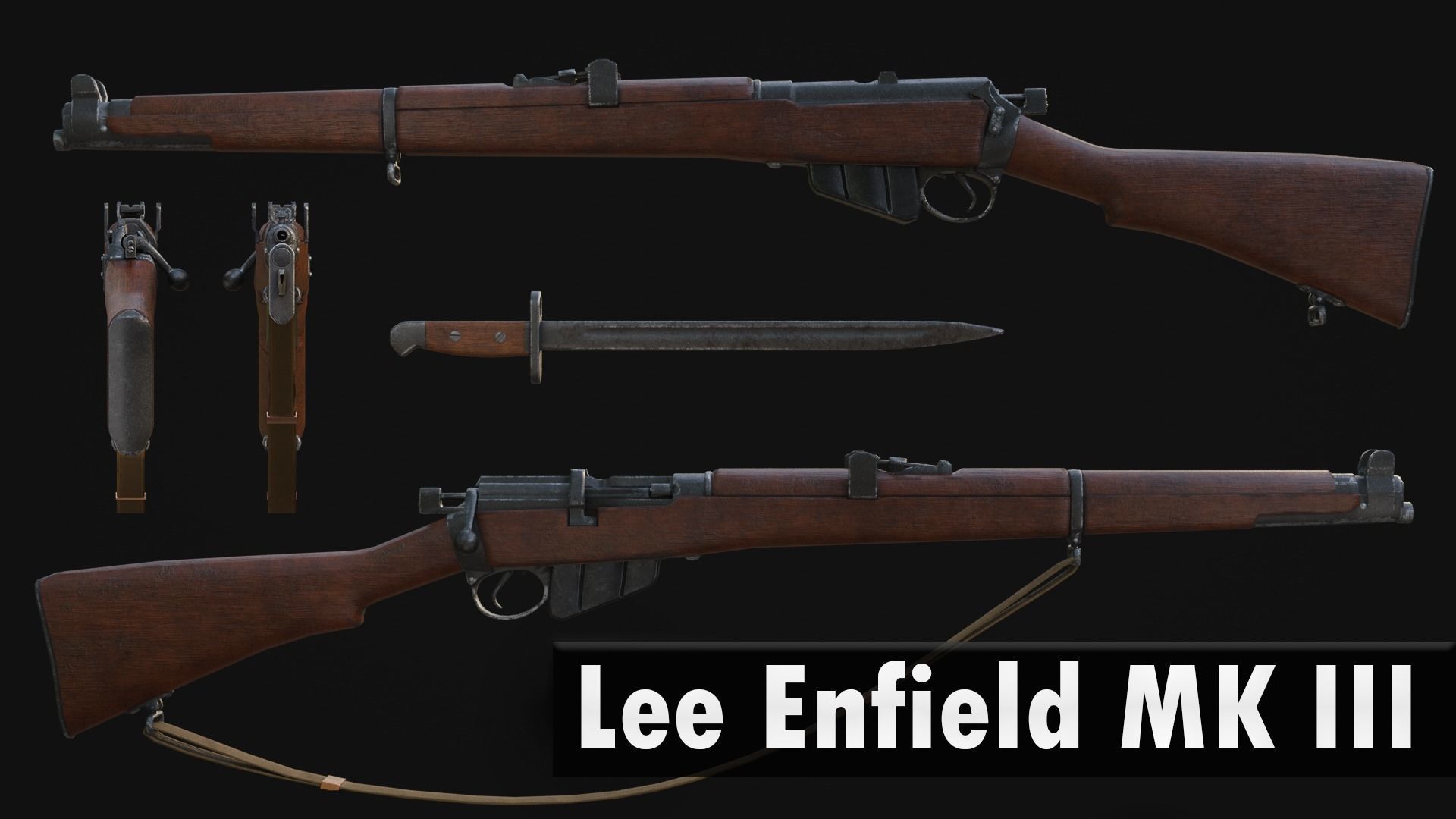British WW1 Uniform and Lee Enfield MK III Low-poly 3D model_9