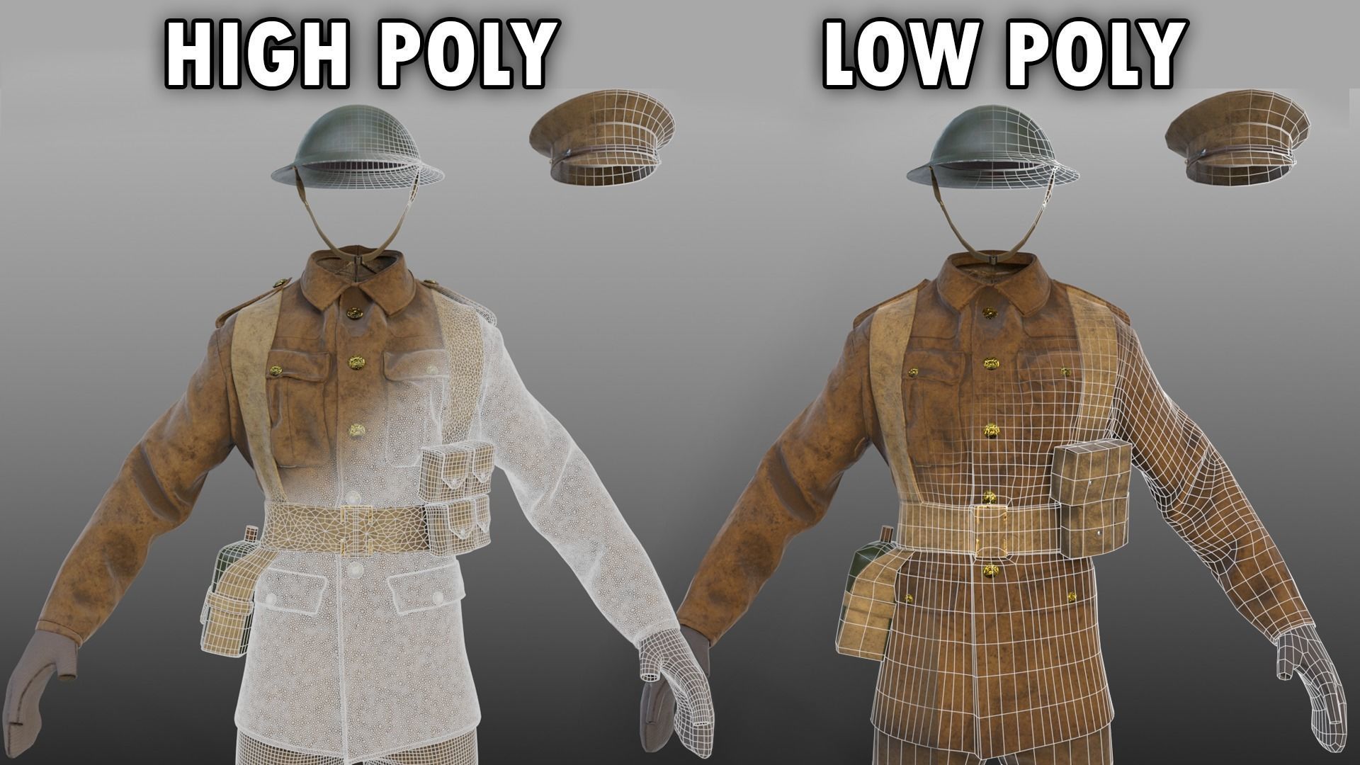 British WW1 Uniform and Lee Enfield MK III Low-poly 3D model_1