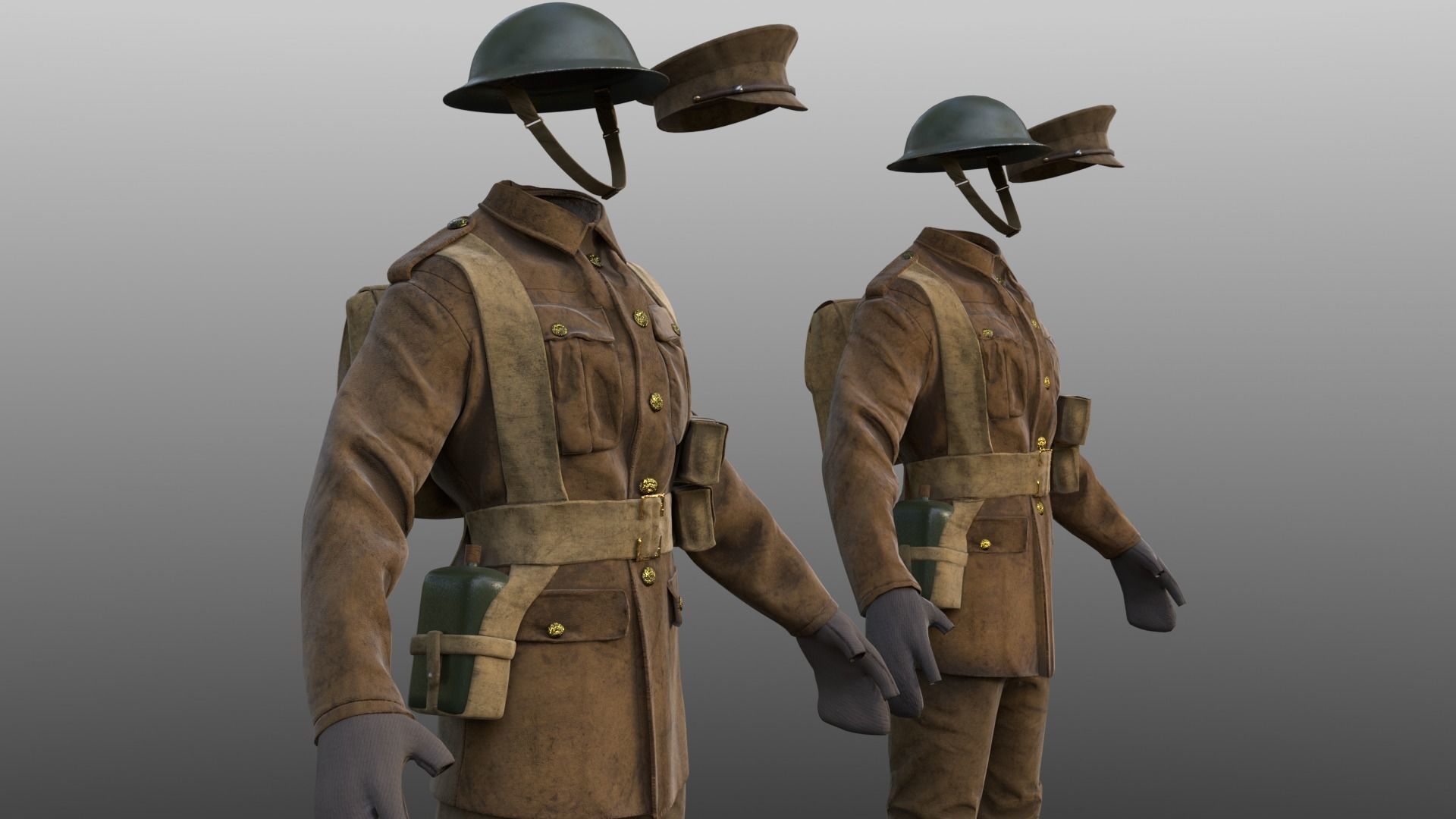 British WW1 Uniform and Lee Enfield MK III Low-poly 3D model_2