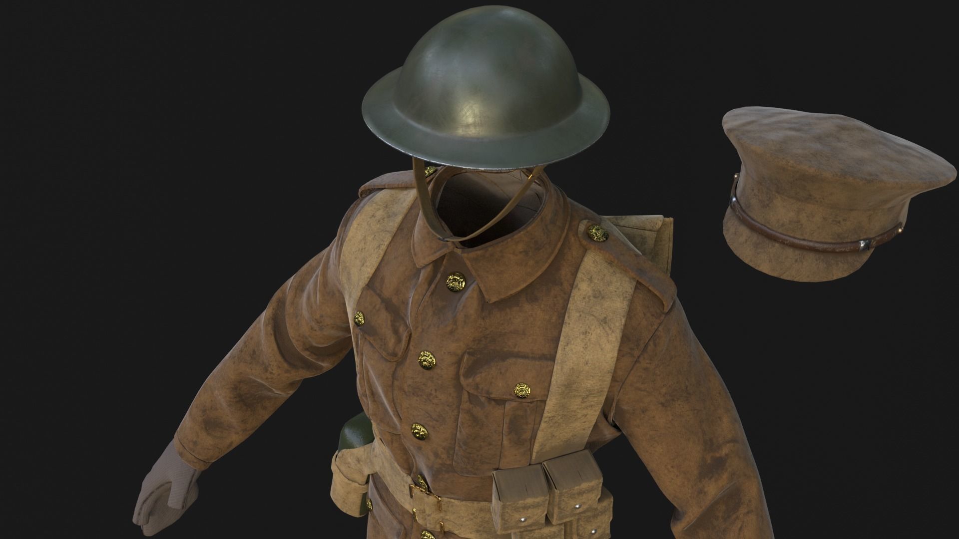 British WW1 Uniform and Lee Enfield MK III Low-poly 3D model_5