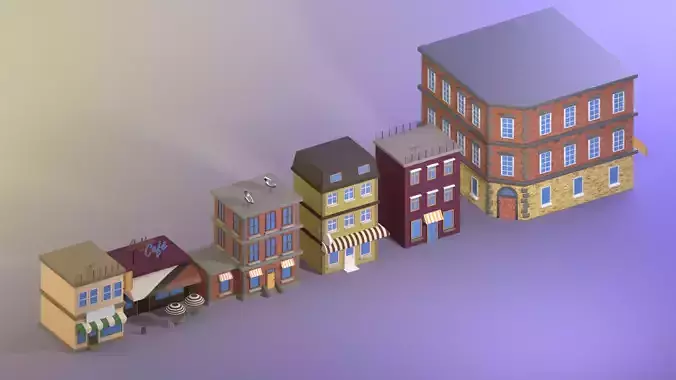 Low poly building 3d model pack 