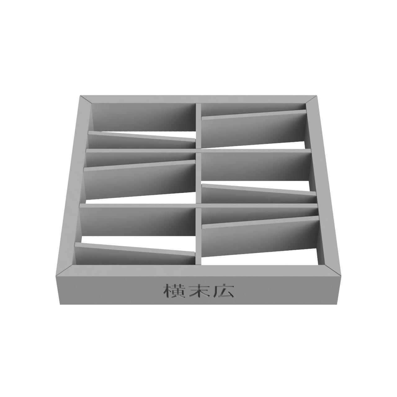 Yokosuehiro wooden shelf with four squares 3D print model_3