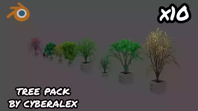 NEW YEAR SALE tree and flower pack x10 by cyberalex Free low-poly 3D model