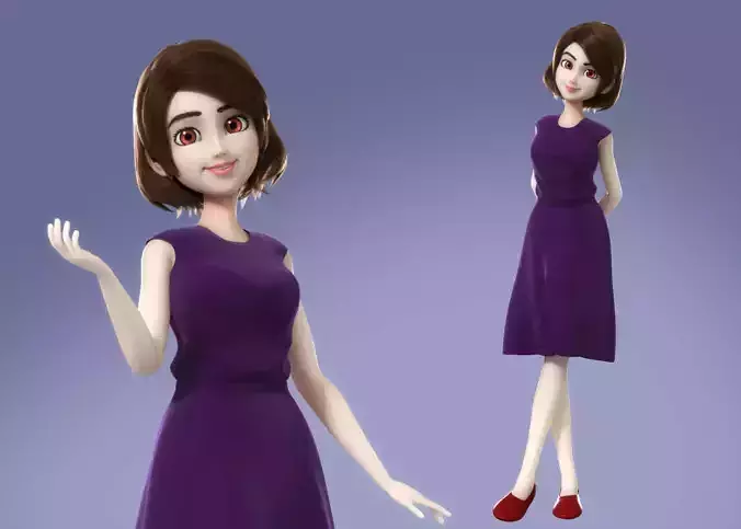 Cartoon Teenager Girl 3d Model Rigged