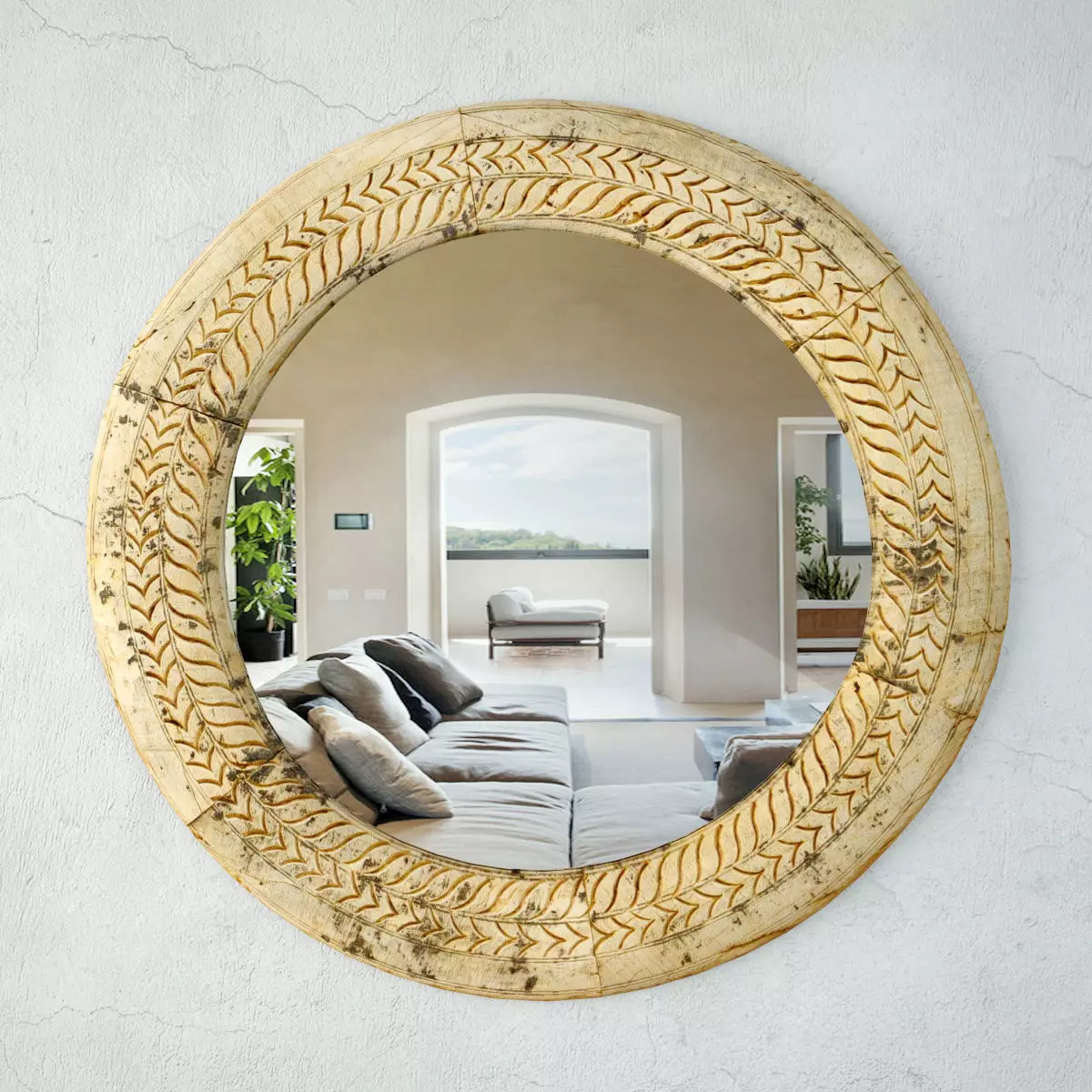 19th Century Ox Cart Wagon Wheel Mirror 3D model_0