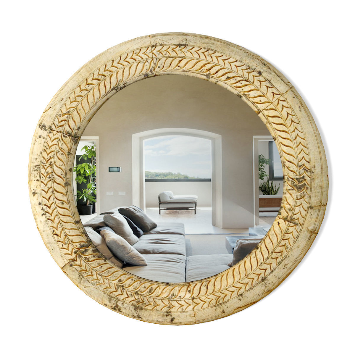 19th Century Ox Cart Wagon Wheel Mirror 3D model_1