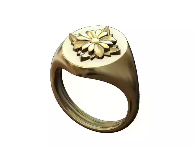 Square Rosette on an Oval signet ring