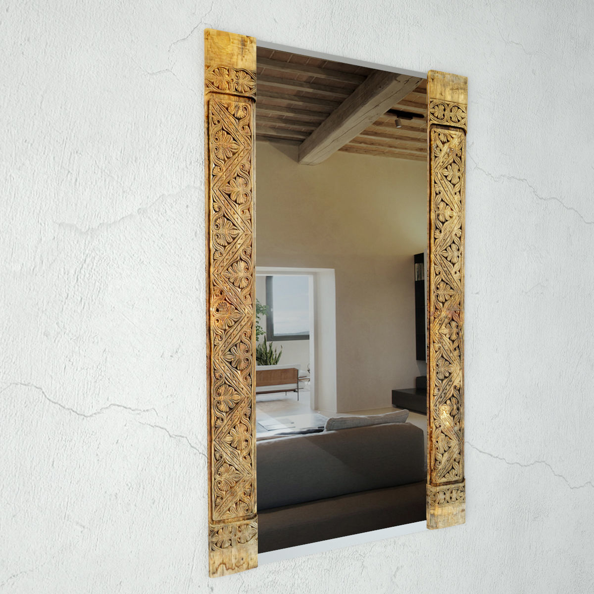 Old Carved Wood Moulding Mirror 3D model_3