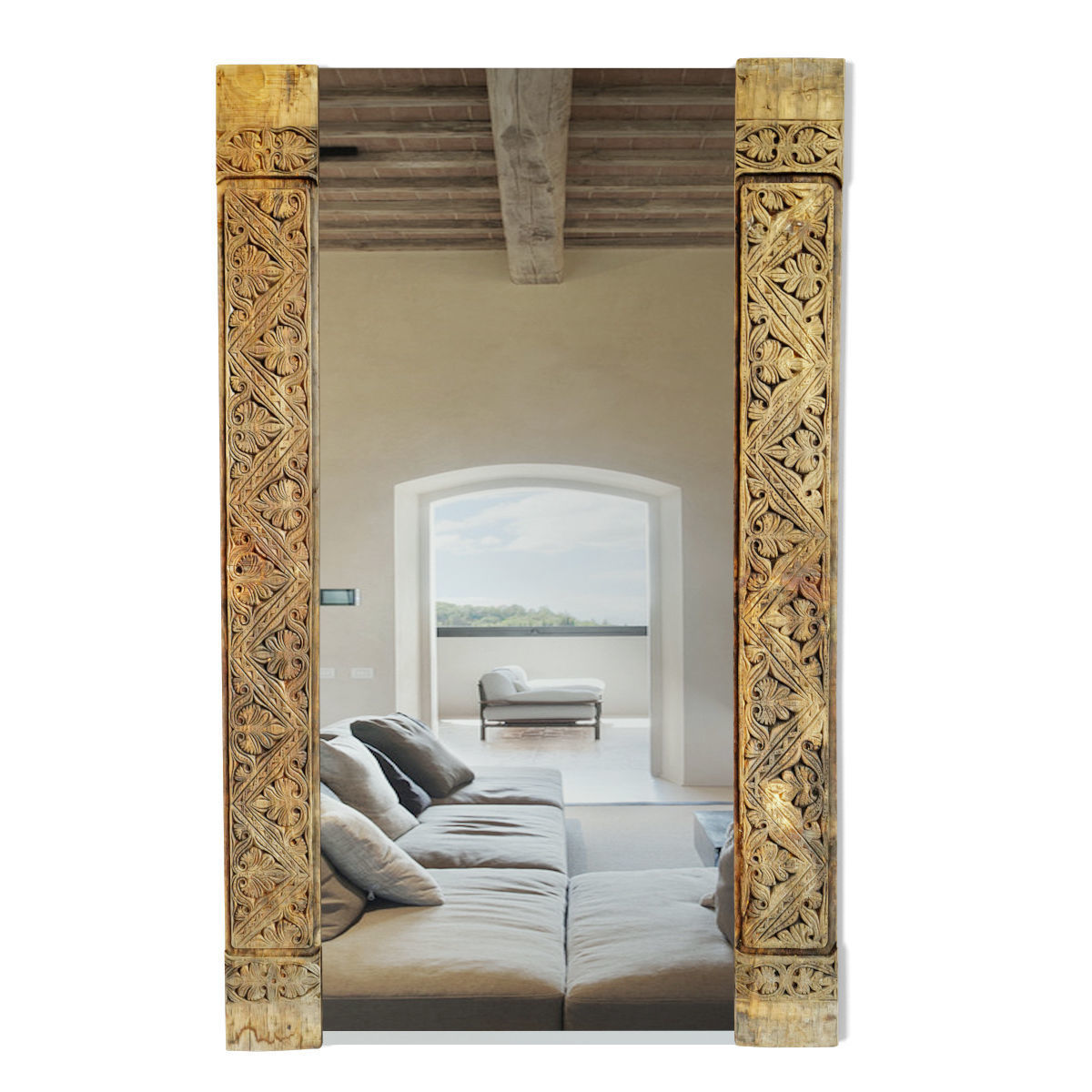Old Carved Wood Moulding Mirror 3D model_1