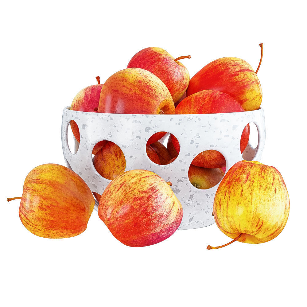 Red Apples in a Decorative Vase with Round Holes 3D model_3