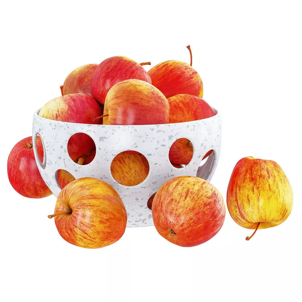 Red Apples in a Decorative Vase with Round Holes 3D model_0