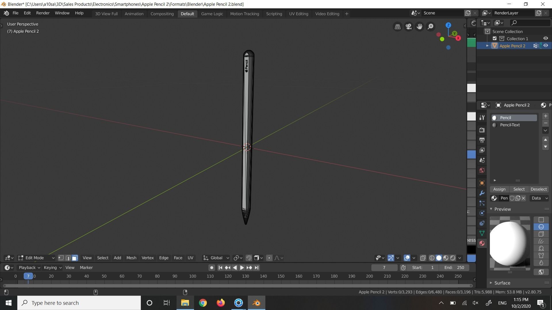 Apple Pencil 2 In Official Design Low-poly 3D model_5