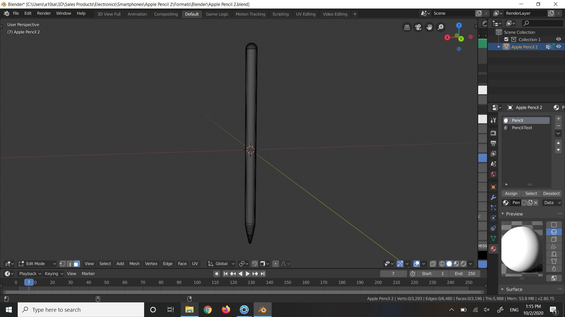 Apple Pencil 2 In Official Design Low-poly 3D model_6