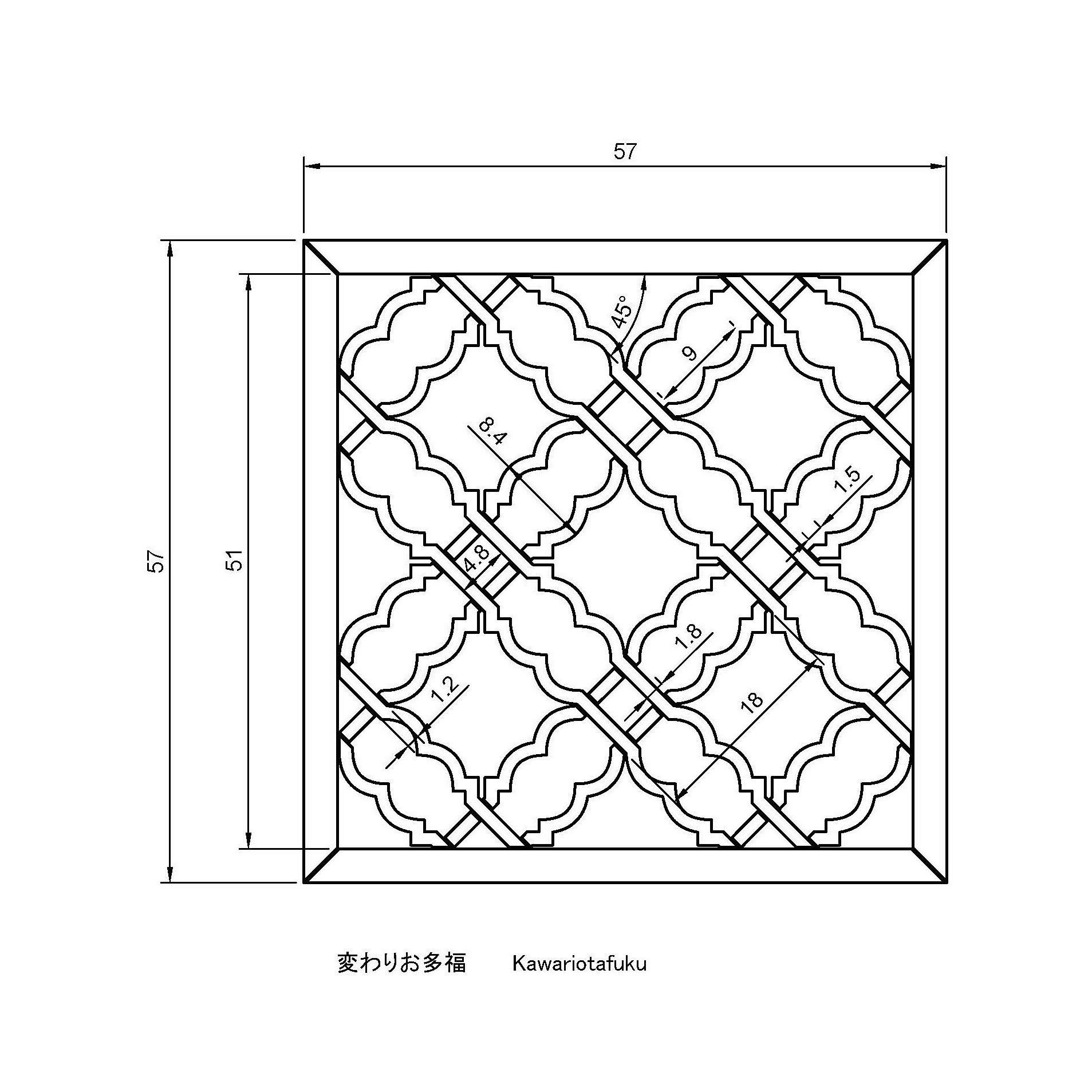 Kawariotafuku wooden lattice wall panel 3D print model_1
