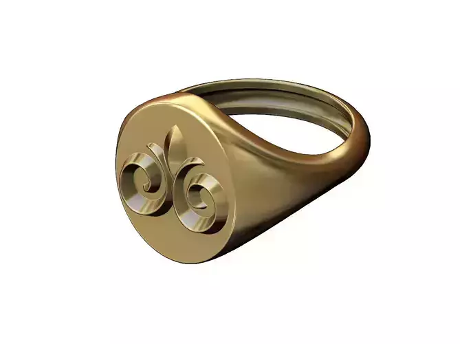 Oval signet ring with floral scroll motif