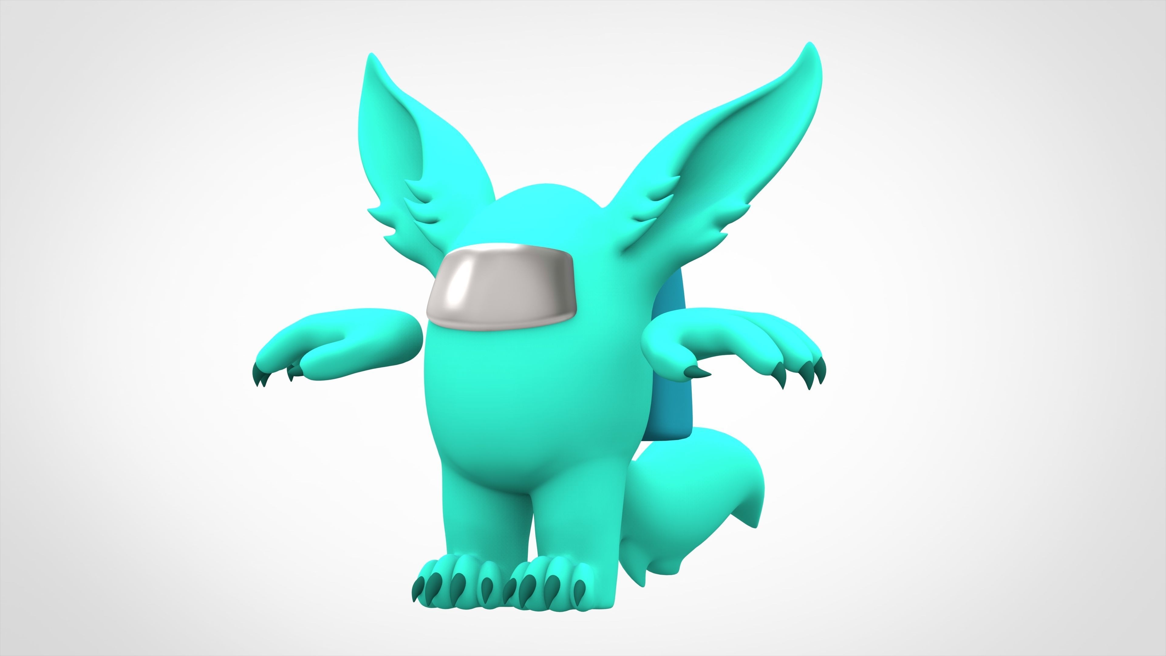 Among Us Cyan Werewolf Low-poly 3D model_5