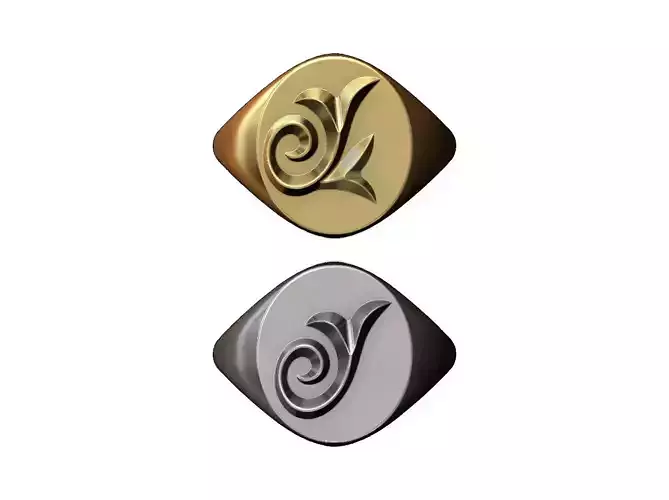 Oval floral scroll motif signet ring 