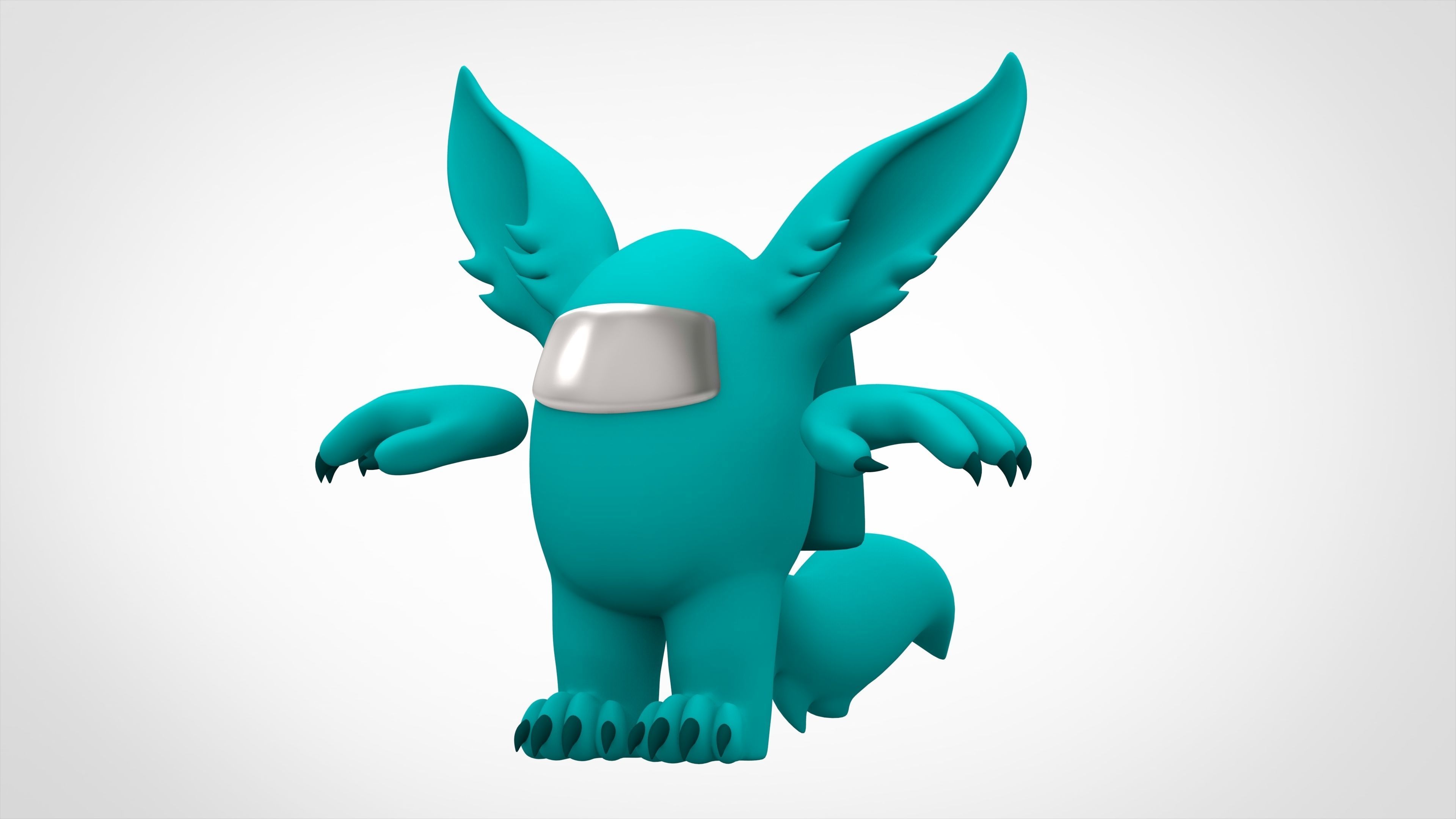 Among Us Teal Werewolf Low-poly 3D model_5