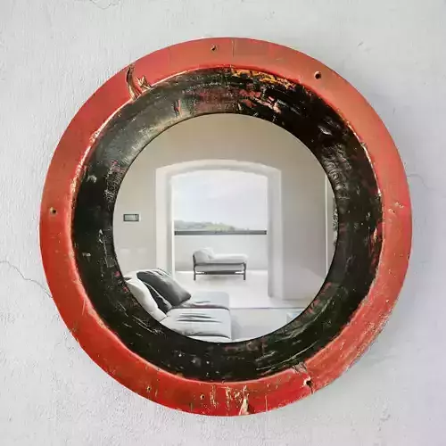 Old Javanese Tambourine Wood Mirror