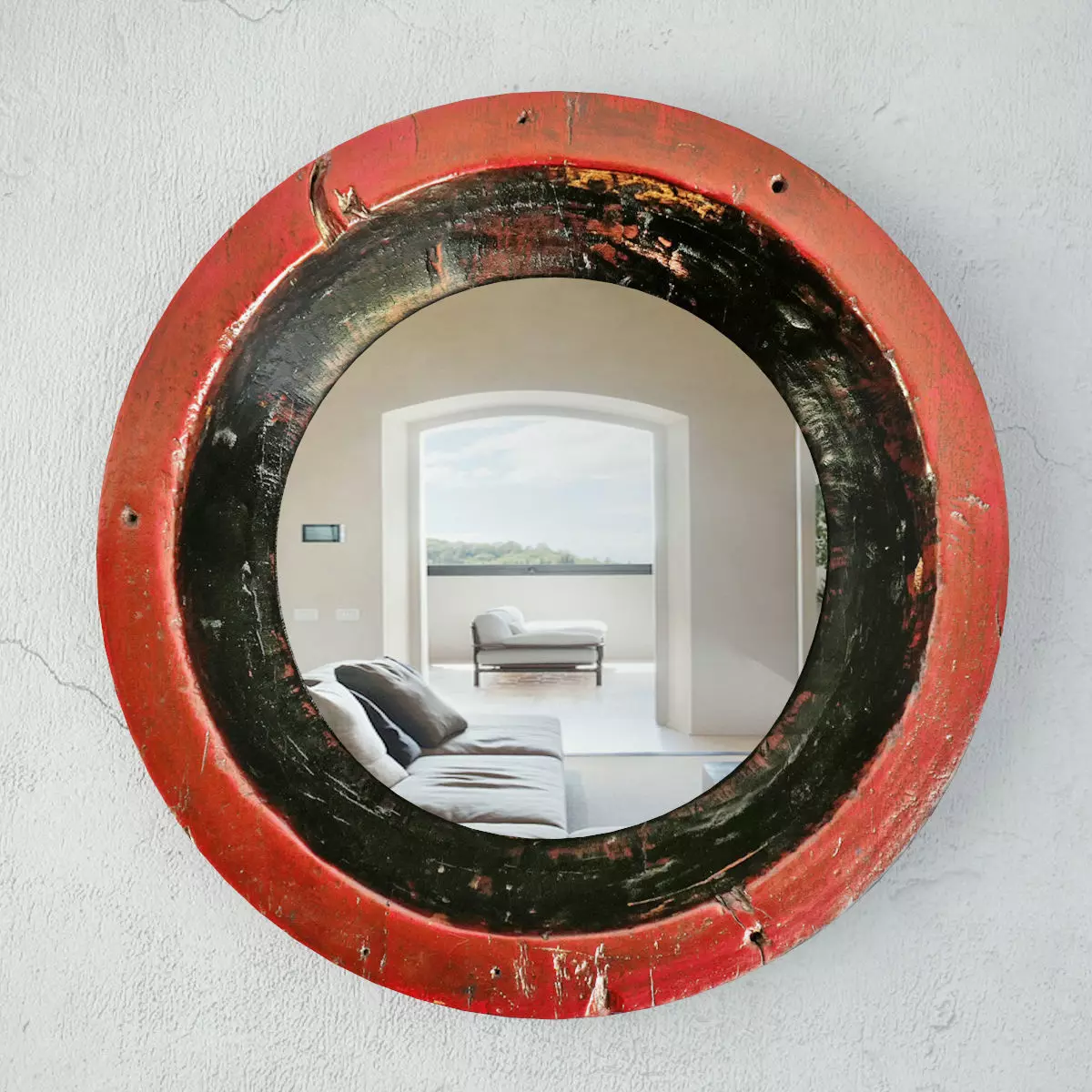 Old Javanese Tambourine Wood Mirror 3D model_0