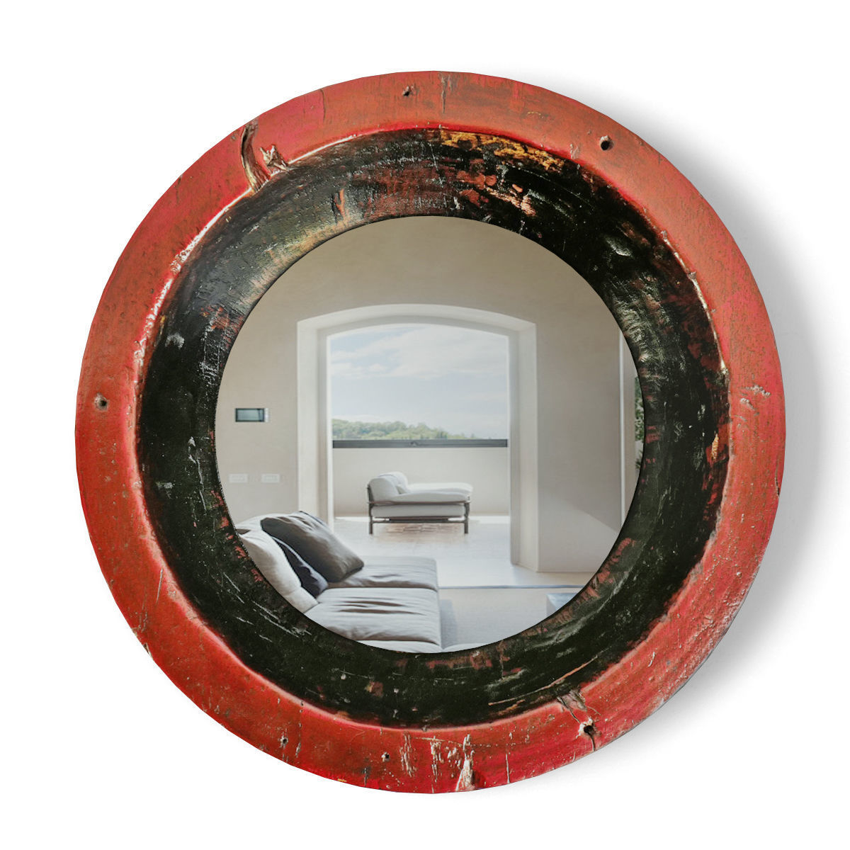 Old Javanese Tambourine Wood Mirror 3D model_1