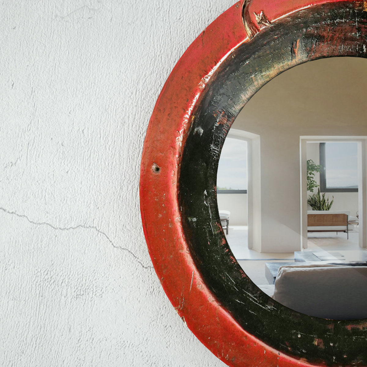 Old Javanese Tambourine Wood Mirror 3D model_5