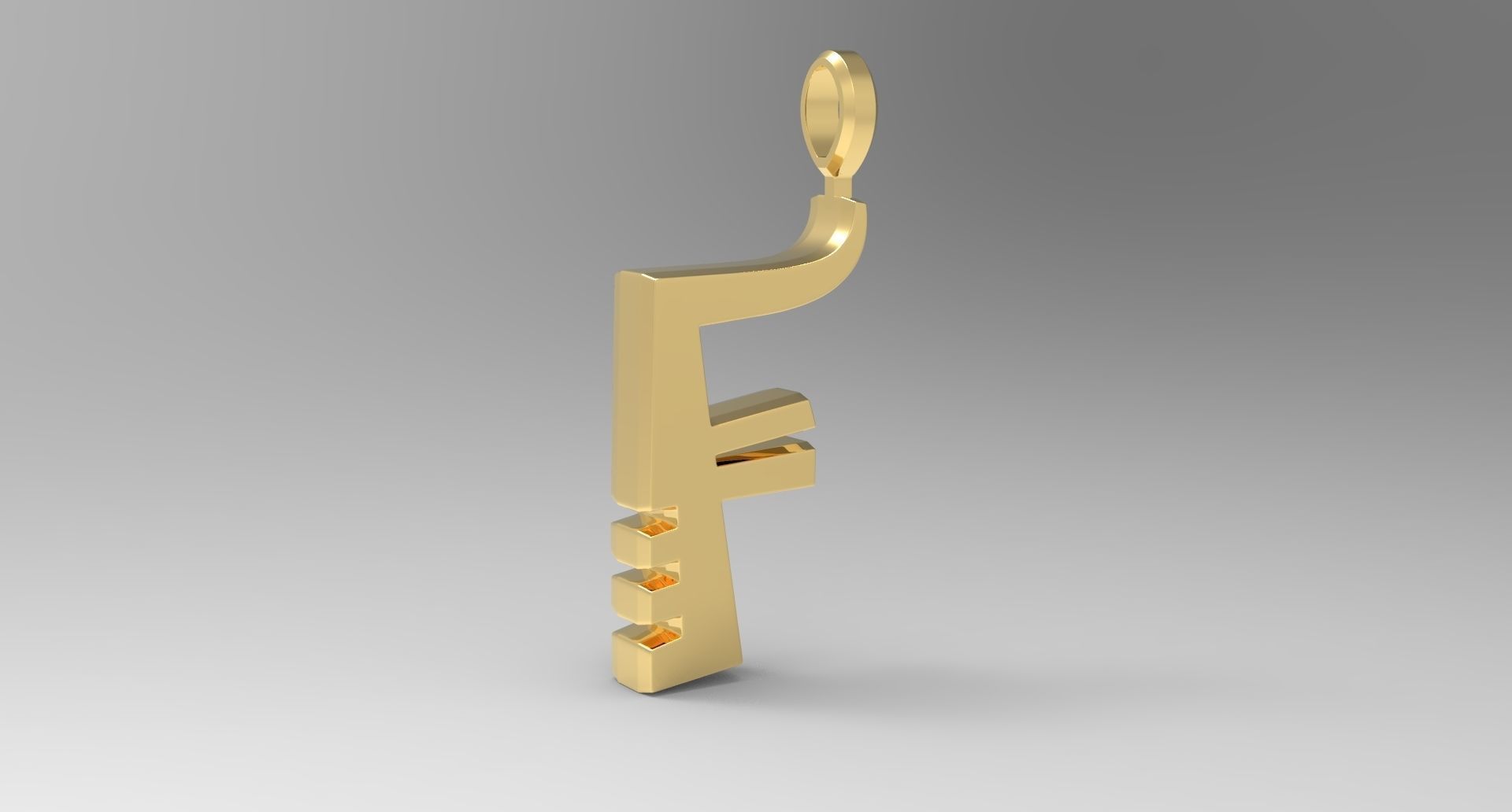 F Letter Pendant Gold 3D print model_3