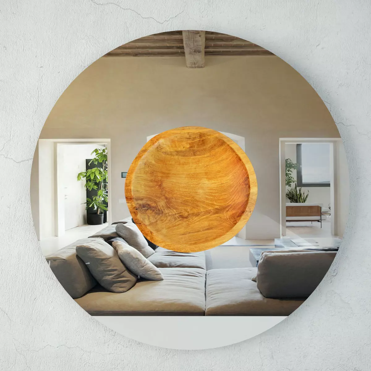 Teak Wood Plate Mirror 3D model_0