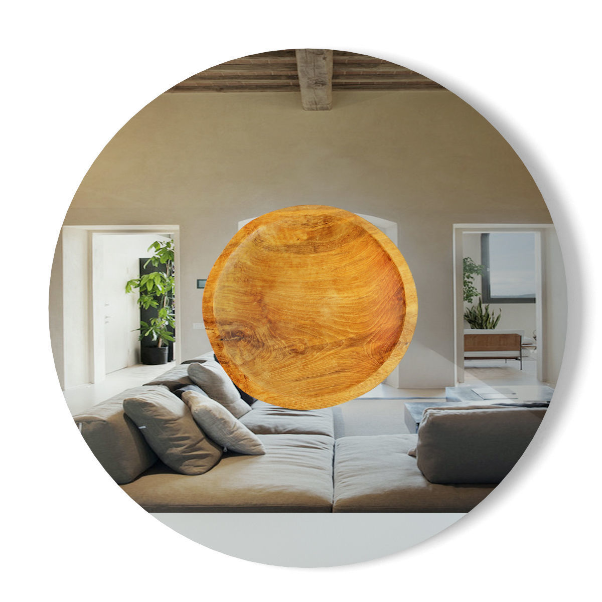 Teak Wood Plate Mirror 3D model_1
