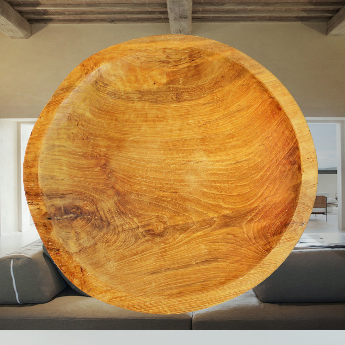 Teak Wood Plate Mirror 3D model_5