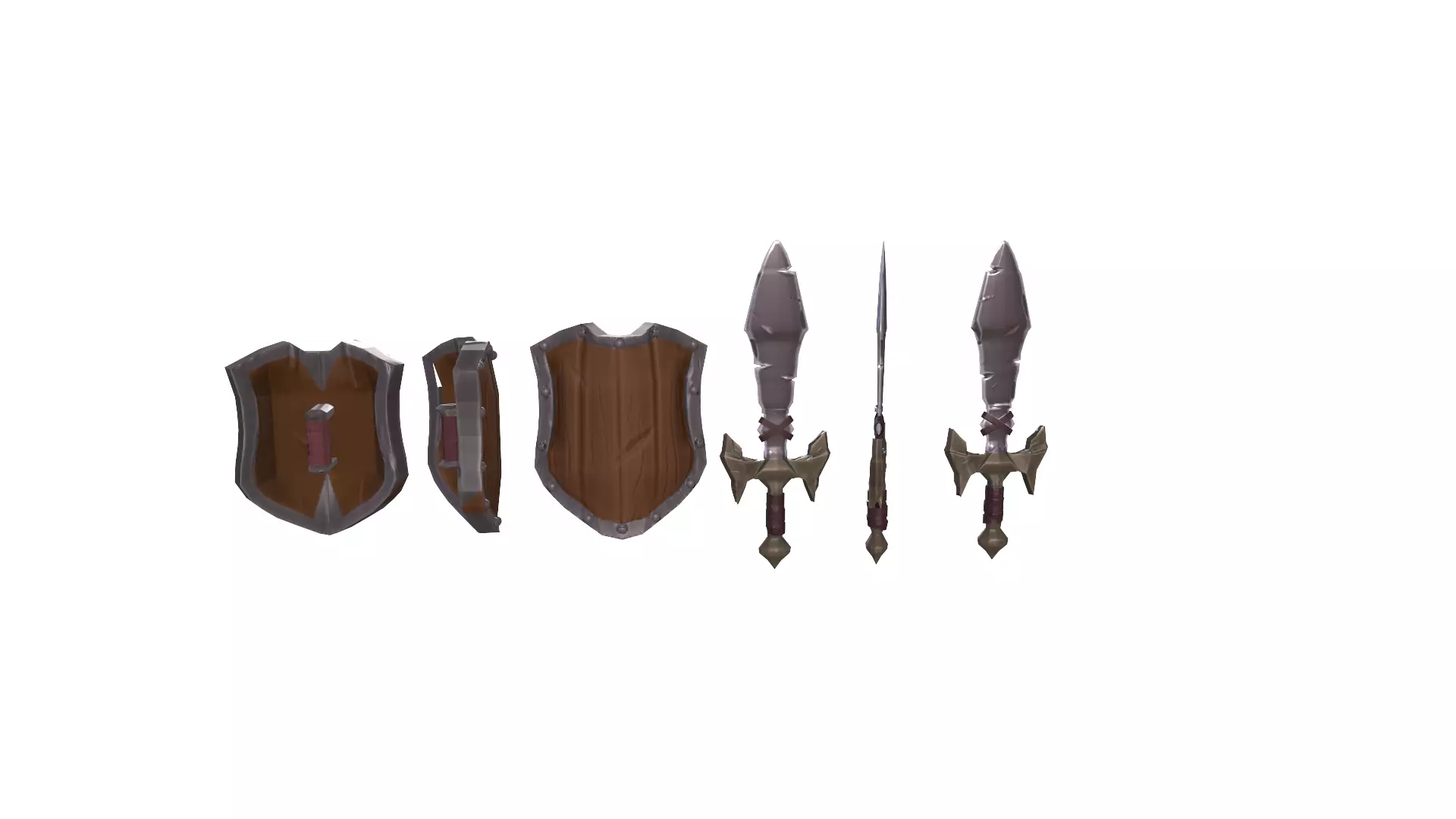 Fantasy Sword And Shield Low-poly 3D model_0
