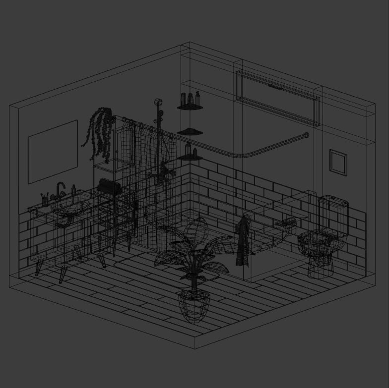 Bathroom toilet paper in frame Low-poly 3D model_2