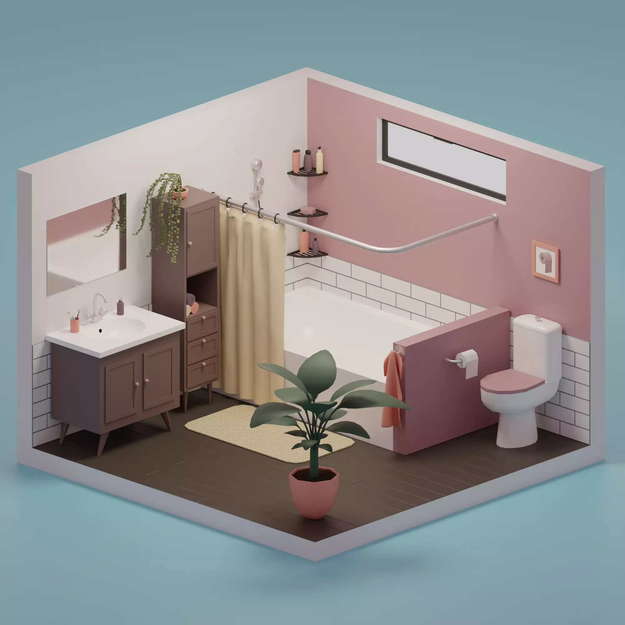 Bathroom toilet paper in frame Low-poly 3D model_0