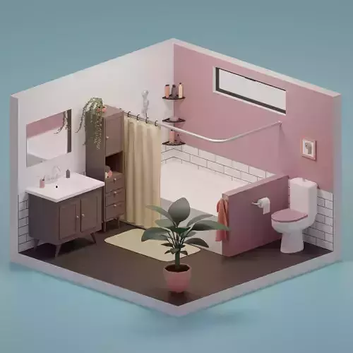 Bathroom toilet paper in frame Low-poly 3D model