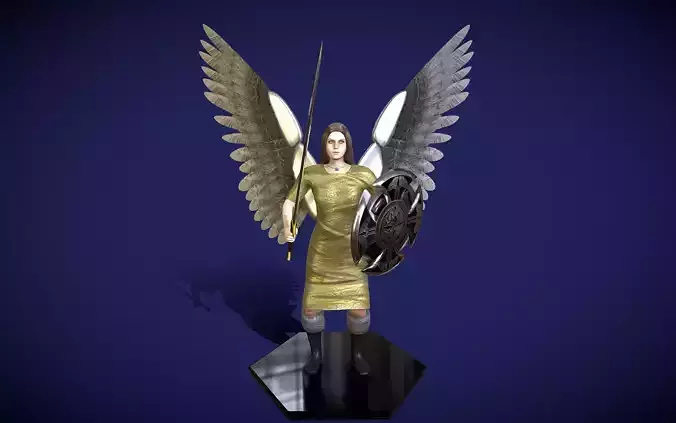 Angel-Knight statue of angel holding sword and shield Low-poly 3D model
