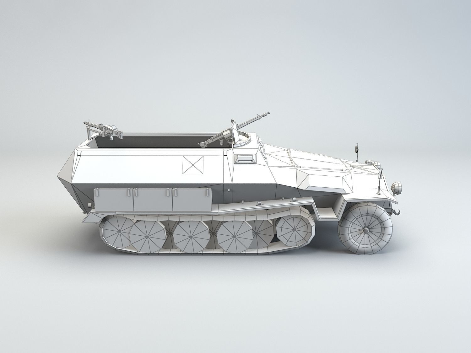 Low Poly Sdkfz 251 Hanomag armored car Low-poly 3D model_11