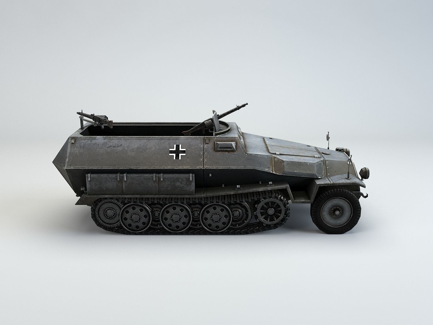 Low Poly Sdkfz 251 Hanomag armored car Low-poly 3D model_10