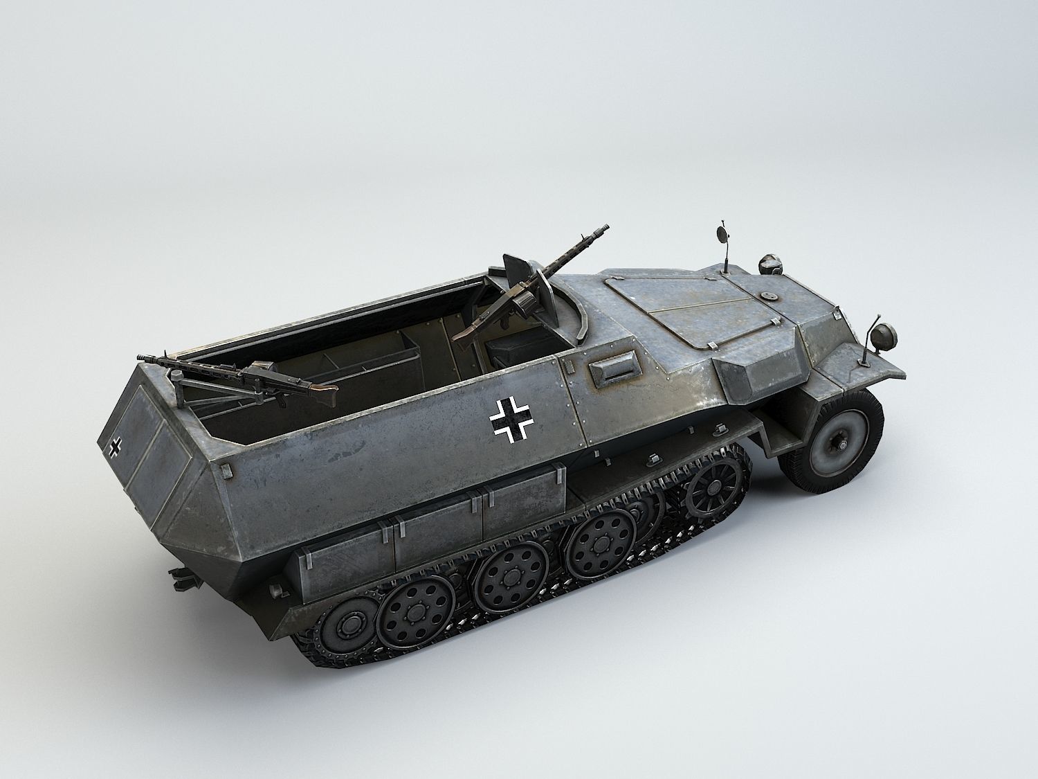 Low Poly Sdkfz 251 Hanomag armored car Low-poly 3D model_3