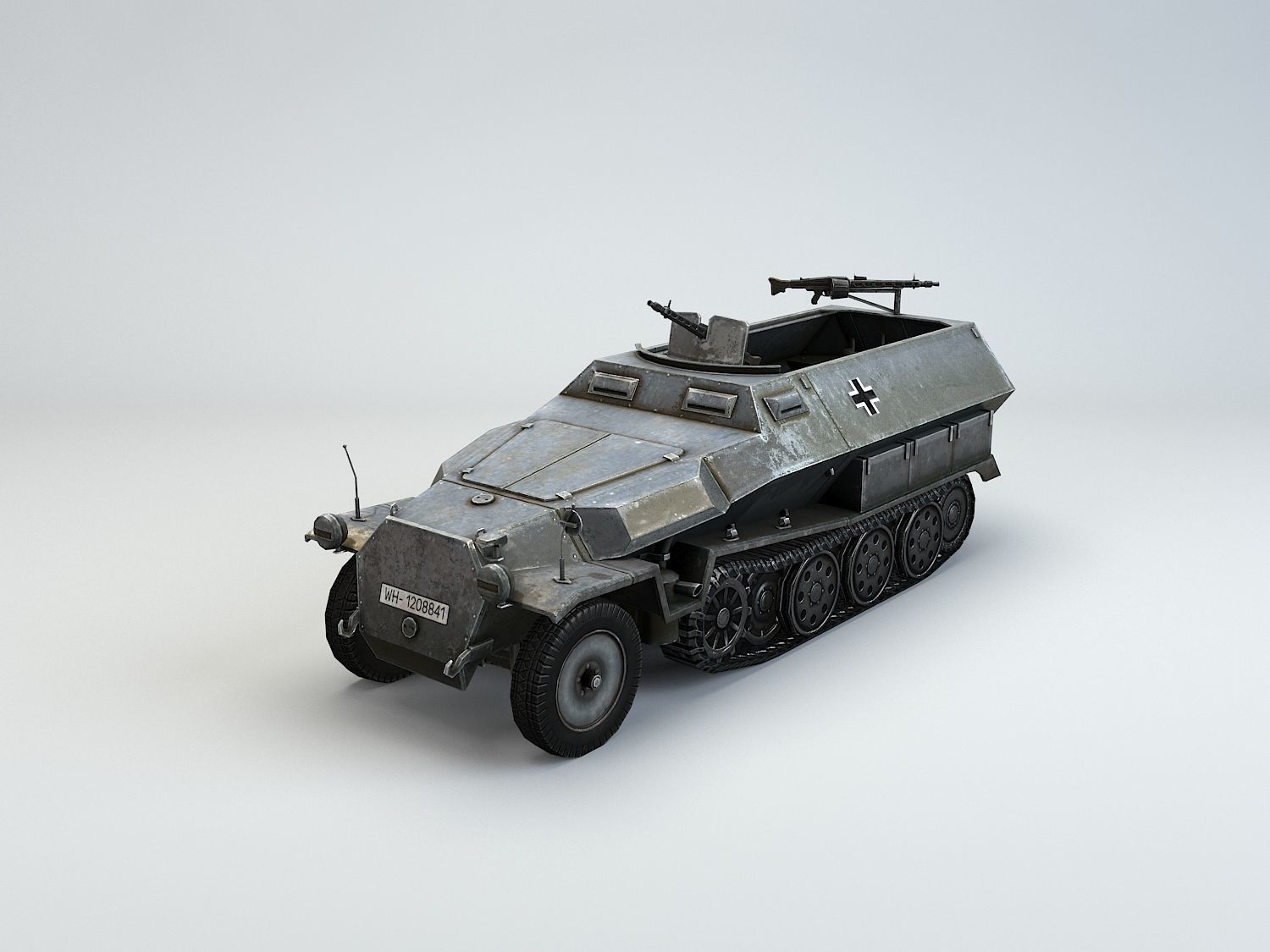 Low Poly Sdkfz 251 Hanomag armored car Low-poly 3D model_4