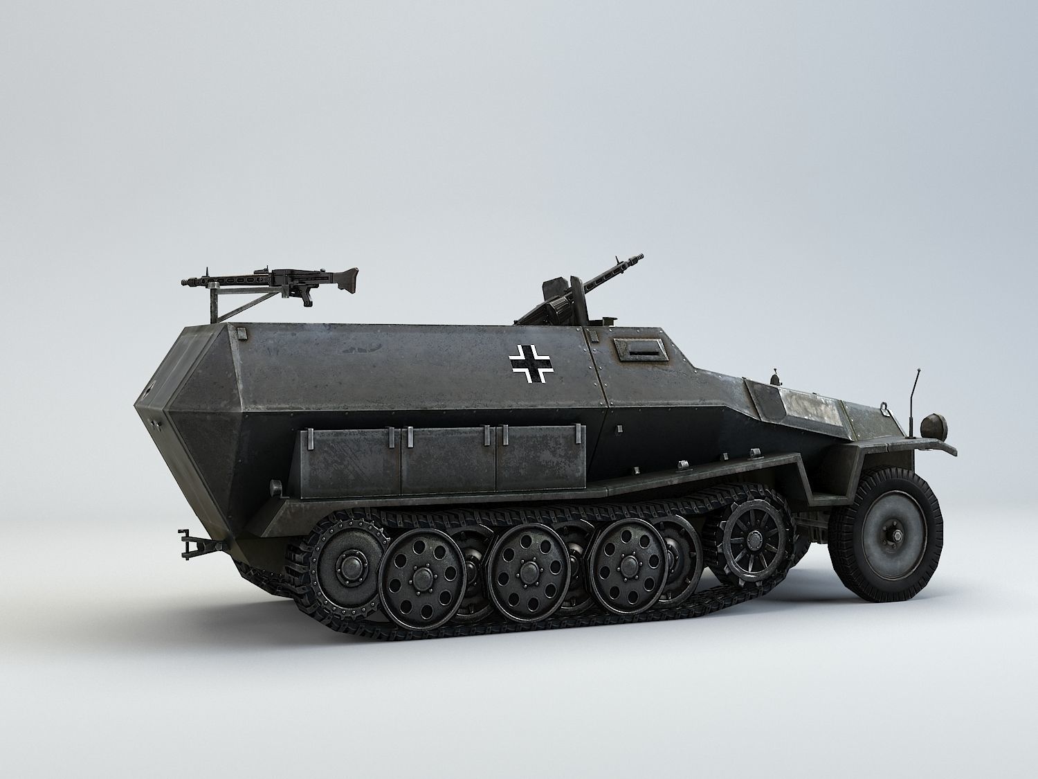 Low Poly Sdkfz 251 Hanomag armored car Low-poly 3D model_1